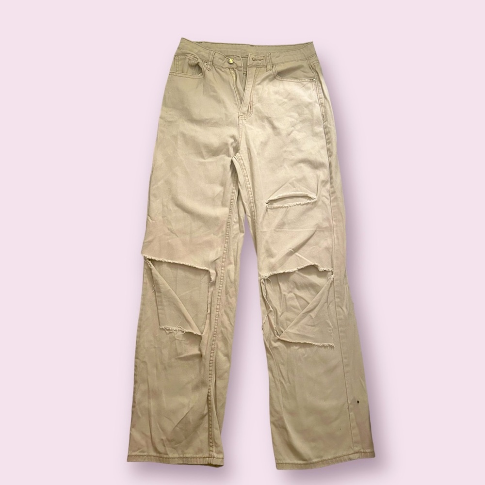 Tan ripped jeans, size small, from shein